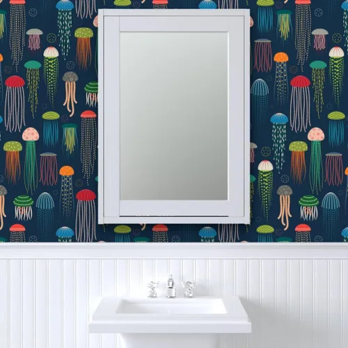 Miniatura 9 de Muestras de papel tapiz para despegar y pegar, medusas brillantes y modernas, animales coloridos océanos, natación, criaturas marinas, decoración