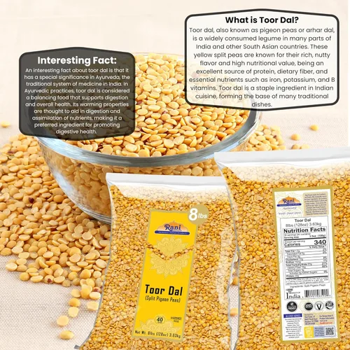 Miniatura 3 de Rani Toor Dal (guisantes de paloma esplita) 128 onzas (8 libras), 8.0 lbs a granel, totalmente natural, apto para gluten, sin OMG, vegano, origen