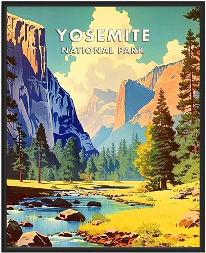 Yosemite - Póster de Parque Nacional de Yosemite, póster retro de pared con lago de montaña, decoración vintage, imagen de paisaje natural para