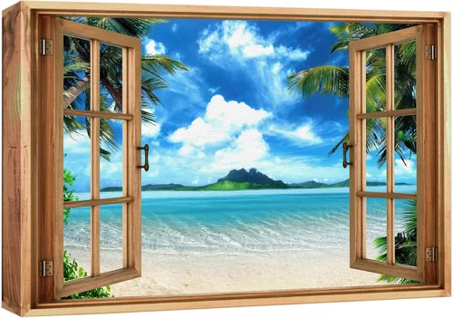 Miniatura 12 de wall26 - Cuadro en lienzo para pared, vista de ventana, río neón turquesa, rápido, bosque, lago, arroyo, naturaleza salvaje, fotografía, realismo