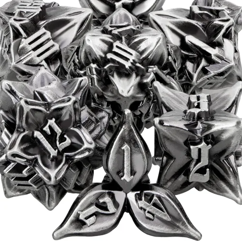 Miniatura 8 de ARUOHHA juego de dados de metal DND diseño de hoja púrpura, juego de dados poliédricos con caja, 7 piezas de dados D y D para juegos de rol RPG D20