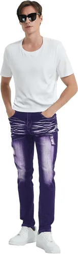Miniatura 5 de Jeans para hombre, ajustados, elásticos, rasgados, para hombre, apilados, desgastados, rectos