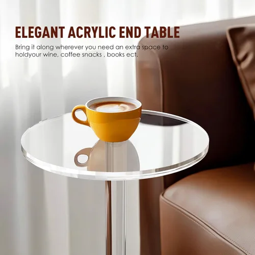 Miniatura 4 de Mesa Final Redonda de Acrílico Transparente de 9.8" - Mesa Lateral Moderna para Espacios Pequeños para Sala de Estar, Dormitorio, Oficina, Exterior