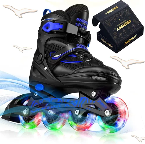 Miniatura 9 de Patines en línea ajustables para niños y niñas de 4 a 12 años, cuchillas de patines para niños con ruedas completamente iluminadas, divertidos azul