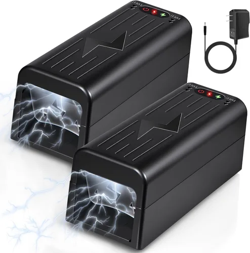 Trampa para ratas, exterminador eléctrico para ratones, 2 paquetes de exterminador electrónico de roedores con deflector antiescape en interiores,