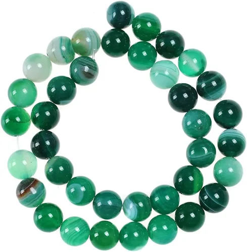 Miniatura 11 de 47 cuentas de cristal natural de 0.315 pulgadas (0.315 in) con rayas de ónix y ágatas, cuentas redondas sueltas para curación de pulseras, collares