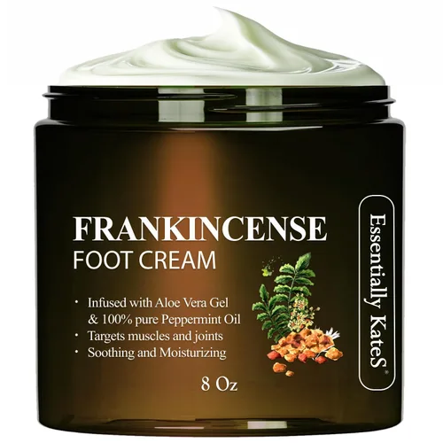 Essentially KateS Crema para pies con aceite de incienso, 8 onzas líquidas, combate el dolor y la rigidez en pies cansados, para la plantilla,