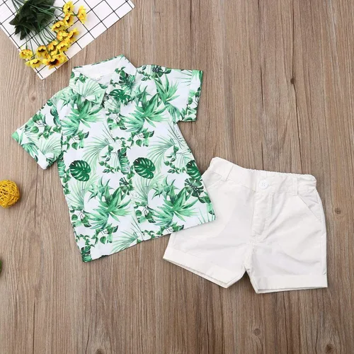 Miniatura 15 de Conjunto de camisa de manga corta con botones y pantalones cortos casuales con diseño de flamingo, para bebés y niños de 1 a 6 años, atuendos