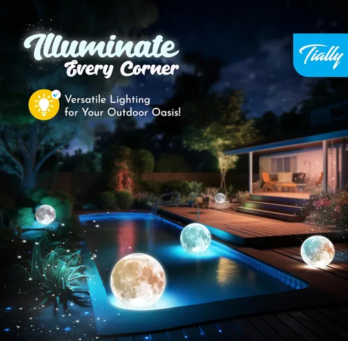 Miniatura 6 de TIALLY Luces Flotantes de Piscina Luna Llena - Luces de Piscina de 14" que Flotan con Energía Solar, Bolas de Luz LED Inflables Impermeables