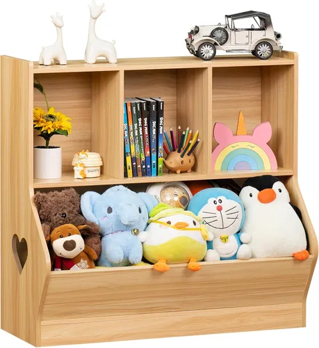 Miniatura 15 de Lerliuo Estantería y organizador de almacenamiento para bebés y niños pequeños, gabinete y librero para niños, estante de madera con 3 Azul