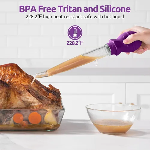 Miniatura 3 de U-Taste Baster de pavo en ángulo de 1.5 onzas – 228.2ºF resistente al calor Tritan de grado alimenticio y silicona juego de bulbos grandes de pulpo