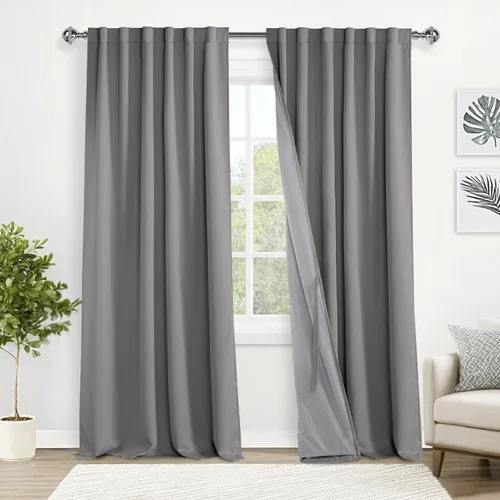 Miniatura 34 de XWZO Cortinas blancas 100% opacas con alzapaños, 2 capas gruesas completamente sombreadas con bolsillo para barra y pestaña trasera, cortinas