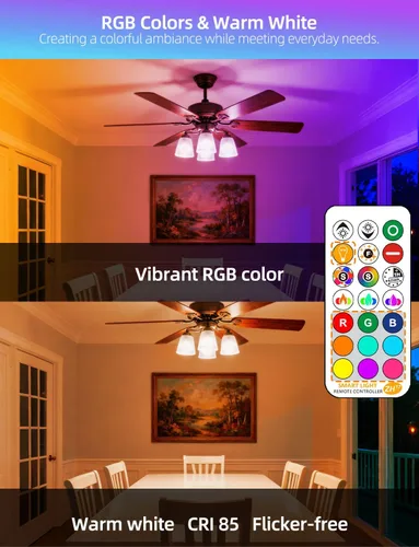 Miniatura 4 de ILC Bombilla LED equivalente a 85 W, bombillas que cambian de color, 2700 K, blanco cálido, control remoto RGB 6 modos, temporizador