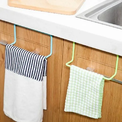 Toallero de té para colgar sobre la puerta, soporte para colgar en la barra, organizador de rieles para baño, cocina, color azul