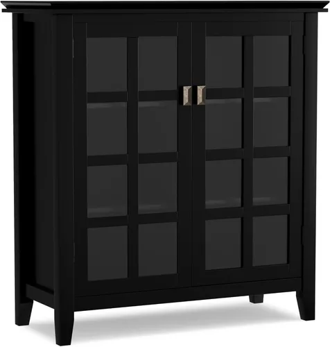 Miniatura 15 de SIMPLIHOME Armario de almacenamiento artesanal, gabinete de almacenamiento bajo de madera maciza de 30 pulgadas de ancho en marrón miel, gabinete