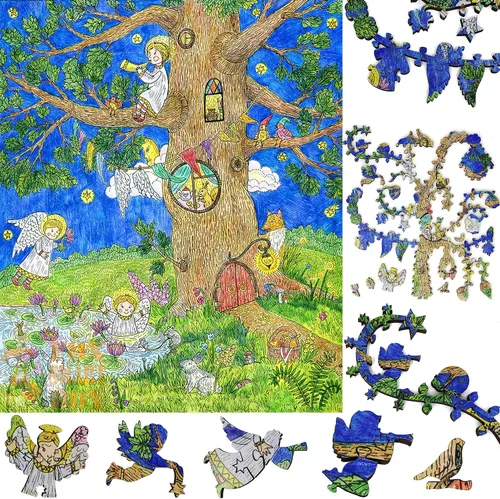 Paquete de madera para adultos – Piezas de forma única – Fabricado en los Estados Unidos por FoxSmartBox – 400 piezas – Árbol de los Ángeles