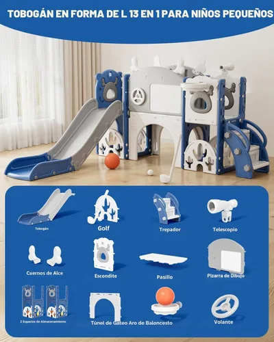 Miniatura 2 de XJD Juego de Tobogán 13 en 1 para Niños Pequeños, Tobogán para Niños de 1+ Años, Nueva Actualización con Set de Golf, Aro de Baloncesto, Pizarra