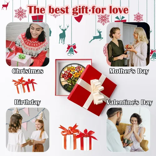Miniatura 8 de Atrapasoles para colgar vidrieras, flores amarillas y rojas, para ventana, puerta, decoración del hogar, plantas verdes, atrapasoles, Navidad, Día