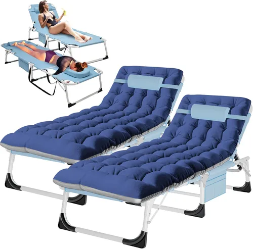 Miniatura 16 de H&ZT Silla de salón plegable con abertura para la cara – Silla reclinable ajustable para bronceado al aire libre con colchón, silla de sol
