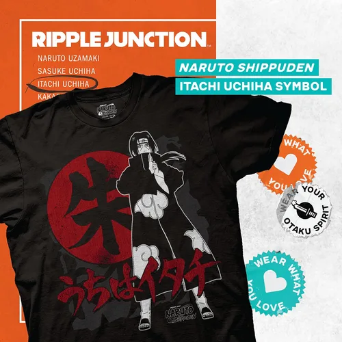 Miniatura 2 de Ripple Junction Naruto Shippuden - Camiseta de manga corta para hombre, Itachi Uchiha Akatsuki, anillo Kanji Anime con licencia