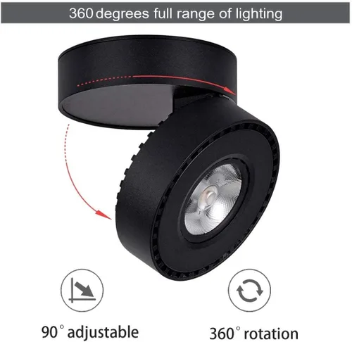 Miniatura 4 de Foco de techo LED regulable – 360° ajustable en superficie de atenuación de 12 W COB iluminación de techo interior Downlight de pared de aluminio