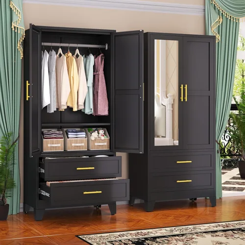 Miniatura 16 de GAIOUS Armario Ropero de Acero, Armario Guardarropa Doméstico de 71", Gabinete Guardarropa con 2 Puertas, 1 Estante Ajustable y 1 Cajón, Gabinete