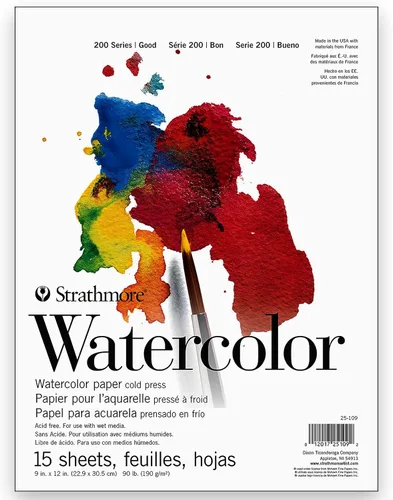 Strathmore 25-109 STR-025-109 - Bloc de hojas para acuarela de 15 hojas, 9 x 12 pulgadas, 9 x 12 pulgadas, color blanco