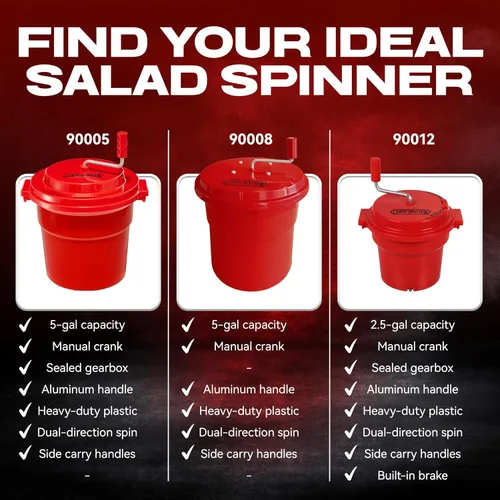 Miniatura 9 de Chef Master - Secador de ensalada comercial de 2.5 galones – Spinner manual de lechuga y lavador de frutas con colador – Caja de cambios sellada