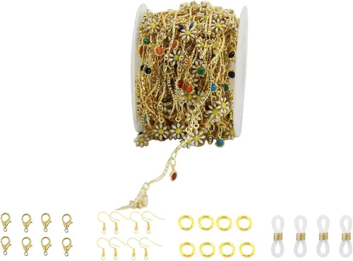 Miniatura 9 de Cadena de eslabones de girasol esmaltada hecha a mano con fornituras de latón chapado en oro para hacer joyas, máscara de vidrio, zapatos, Cc02