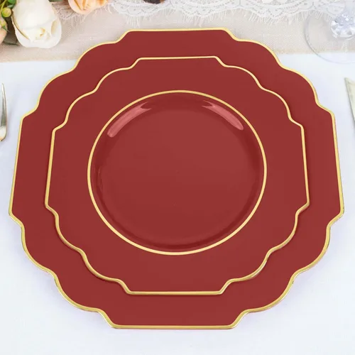 Miniatura 19 de Efavormart - Paquete de 10 platos de postre de plástico color rosa canela de 8 pulgadas, con borde dorado barroco, platos de ensalada desechables