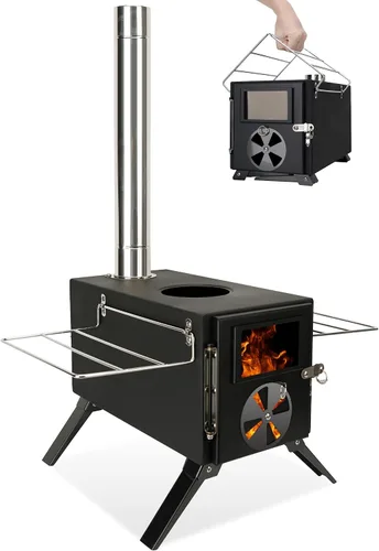 Estufa de camping para tiendas calientes, LAMA Estufa de leña de acero inoxidable 304 con tubos de chimenea de pared de acero inoxidable para