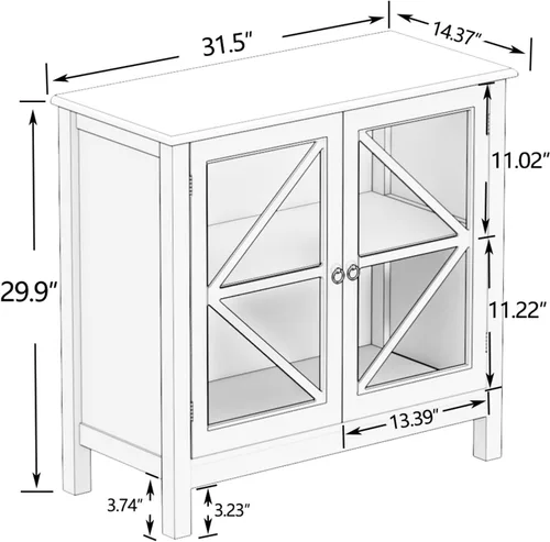 Miniatura 2 de Mesa de bufé de cocina elegante para el hogar, aparador, mesa de consola con 2 puertas de vidrio y estante de almacenamiento, armario de entrada