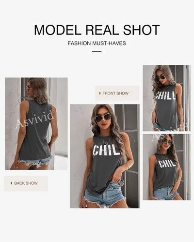 Miniatura 3 de Asvivid - Camisetas sin mangas para mujer, holgada, con cuello redondo, estampado de letras, diente de león, para verano, casuales