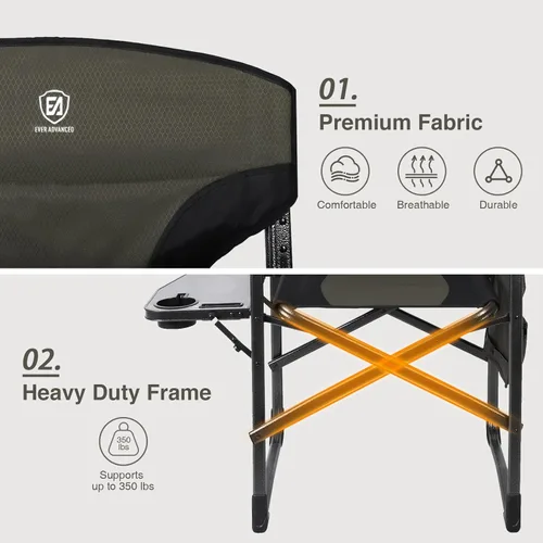 Miniatura 4 de EVER ADVANCED Sillas de director plegables ligeras para exteriores, silla de camping de aluminio con mesa auxiliar y bolsa de almacenamiento, Gris