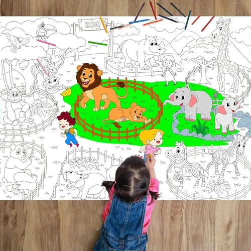 Póster gigante para colorear de animales del zoológico para niños, mantel grande para colorear, rollo de actividad, papel de dibujo, hojas de