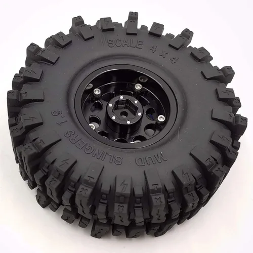 Miniatura 5 de HOBBYSOUL Neumáticos de 4.724 in de alto 1.9 de lodo T8 suaves pegajosos y ruedas Beadlock 1.9 llantas negro azul para RC 1/10 Rock Crawler SCX10