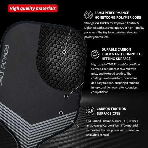 Miniatura 3 de Pickleball Paddles Pickleball Rackets T700 Carbon Fiber Frosted Textured Surface 16mm Core for Beginners to Advanced Players Portable Bag USAPA