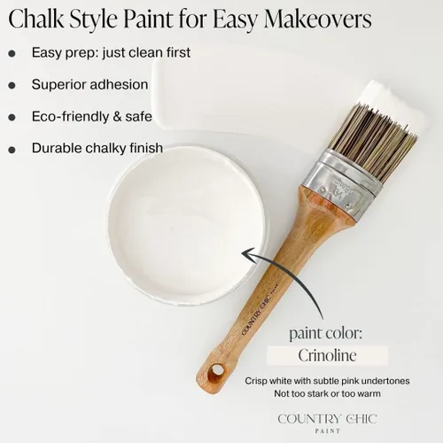 Miniatura 2 de Paquete de pintura estilo tiza + cera para muebles, decoración del hogar, manualidades (color: Crinoline [cuarto de galón - 32 onzas] - Blanco hueso)