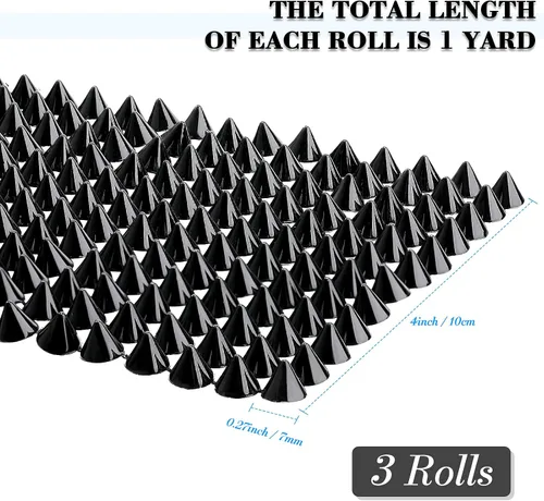 Miniatura 3 de 3 yardas para coser en forma de cono de espiga con parte trasera plana, remaches para bricolaje, cuentas punk, para decoración de ropa, bodas, Negro