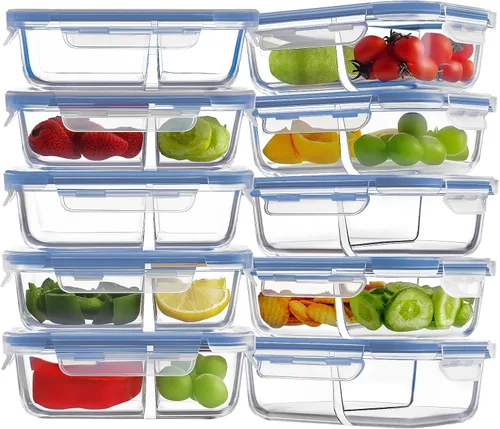 Miniatura 17 de Paquete de 8 recipientes de vidrio grandes para preparación de comidas de 36 onzas con tapas, recipientes de almacenamiento de alimentos de vidrio