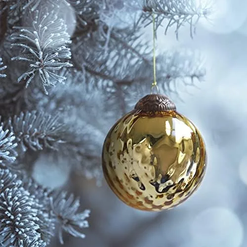 Miniatura 3 de Juego de 4 adornos dorados de vidrio de mercurio (bola antigua en relieve de 3.15 pulgadas) perfectos para árbol de Navidad, decoración colgante