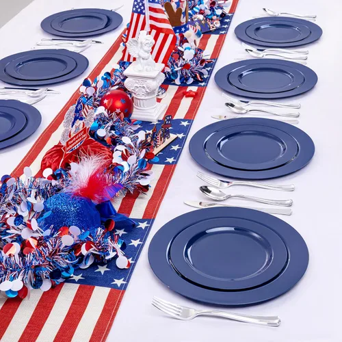Miniatura 6 de FLOWERCAT 60 platos azules de plástico – platos azules resistentes desechables (10.25 pulgadas y 7.5 pulgadas) – sirven para fiestas de cumpleaños
