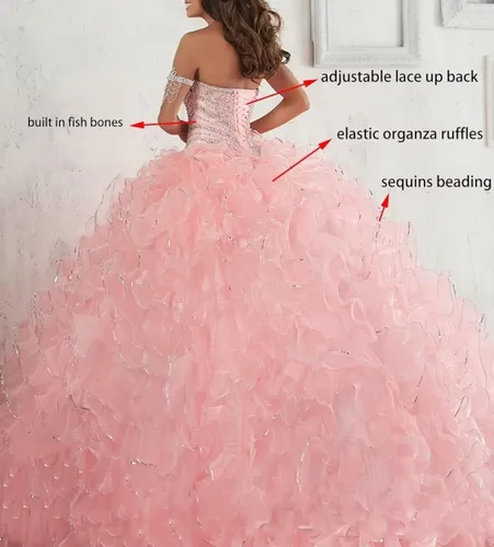 Miniatura 3 de Lovely Romana Vestido de baile de graduación de organza con volantes y cuentas de quinceañera para mujer