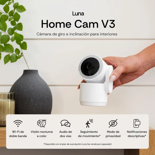 Miniatura 2 de Luna 2K Cámaras interiores para seguridad del hogar, WiFi de 2.4 GHz y 5 GHz, inclinación panorámica de 360 grados, foco integrado, seguimiento