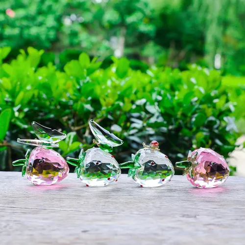 Miniatura 5 de LONGWIN Figuras coleccionables de fresa con abeja, pisapapeles de cristal, figura de fruta, centro de mesa, adornos para decoración del hogar