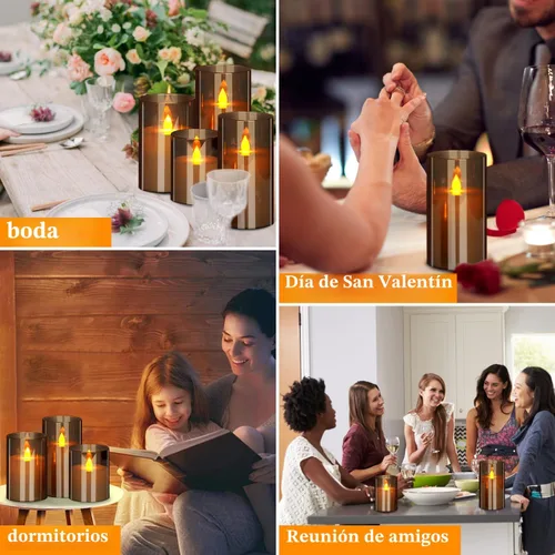 Miniatura 4 de Wemarry - Juego de 3 velas LED sin llama con control remoto, funcionamiento a pilas, pilares acrílicos grises de 4, 5 y 6 pulgadas de alto x 3