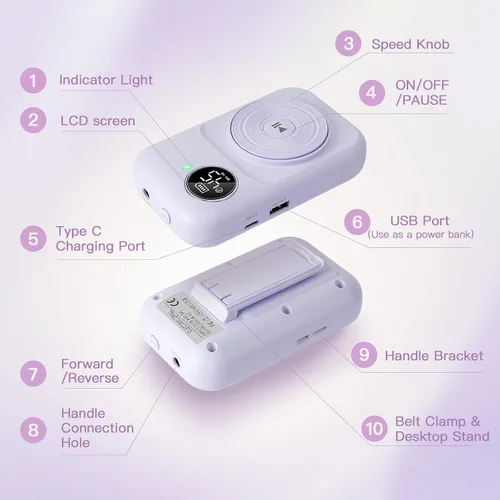Miniatura 6 de Madenia Taladro de uñas profesional recargable, lima de uñas eléctrica portátil de 45000 RPM, lima E para uñas de gel acrílicas, adecuada para uso
