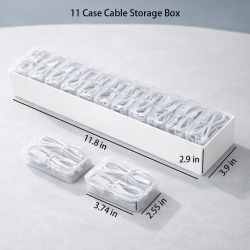 Miniatura 7 de KUGUA - Juego de 2 cajas organizadoras de cables con 7 y 11 fundas transparentes para cables de carga, cargadores, auriculares y accesorios