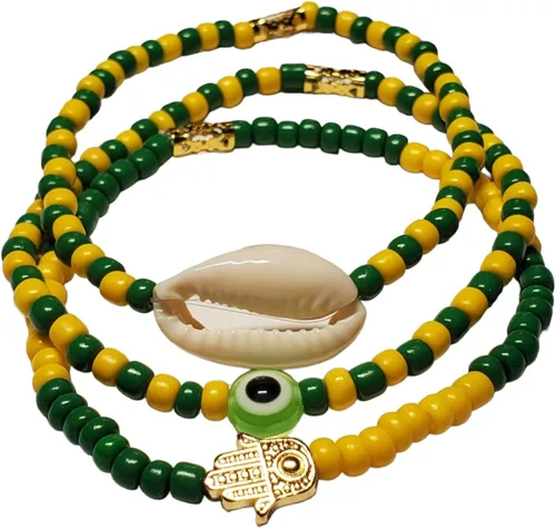 Miniatura 48 de 3 pcs Ilde Cowrie seashell Evil Eye Hamsa Hand Orisha Santeria Pulseras Bracelet Set
