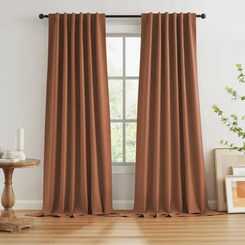 Miniatura 85 de Paneles de cortinas de ventana 100% opacas, con trabillas traseras, bolsillo para barra, gancho, cinturón, aspecto plisado, cortinas para sistema